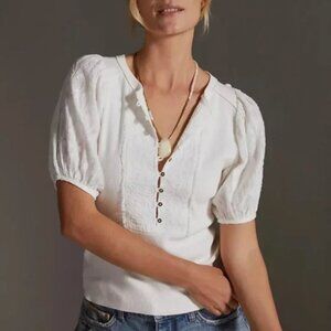 Anthropologie Pilcro White Puff Sleeve Henley Plus Size 3X